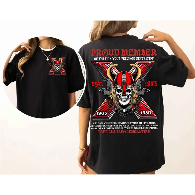 Gen X Est. 1973 Graphic T-Shirt, Vintage 90s Retro Skull Cotton Tee for Men & Women, Unisex Oversized Streetwear with 2-Sided Print, S, 2Xl, 3Xl, 4Xl, Cute