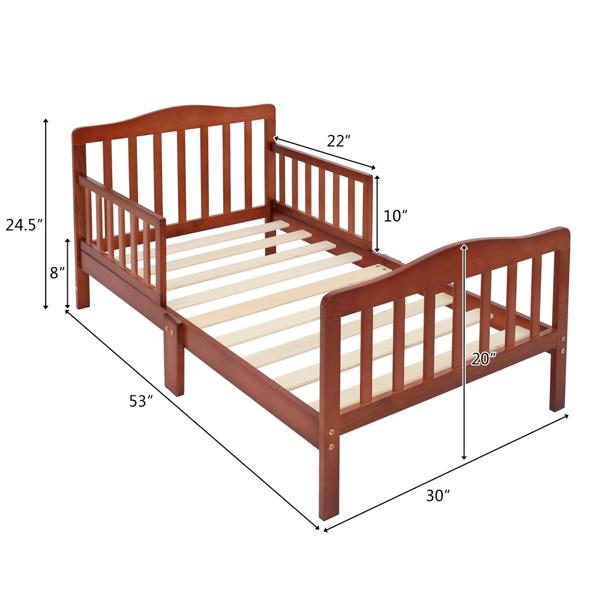 Toddler Bed with Safety Rails, Solid Wood Kids Bed Frame, Low Profile Montessori Floor Bed for Boys and Girls, 135*75*62.5cm