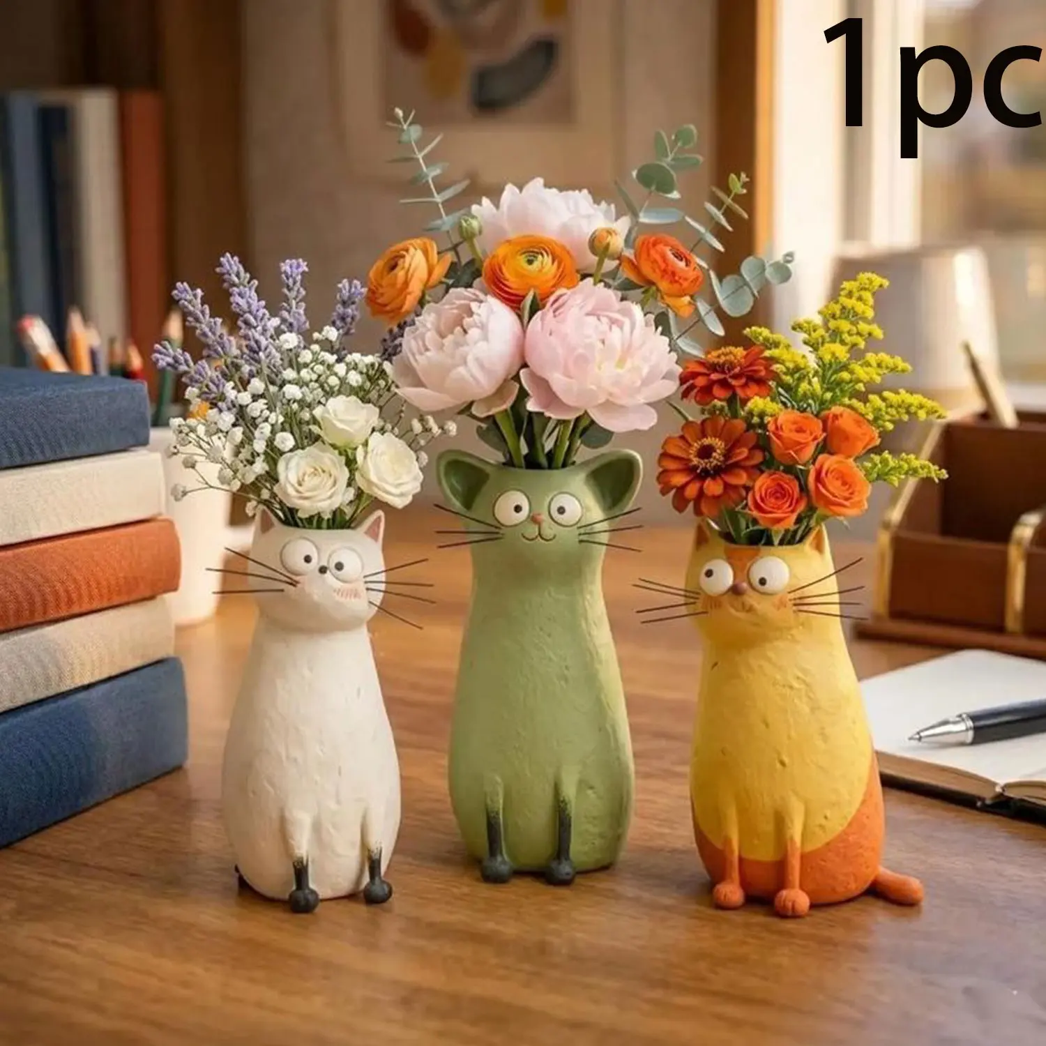 Cute Cat Shape Resin Flower Pot, 7.5 Inch, Ideal for Small Plants, Desktop or Shelf Decor, Unique and Fun Design, Perfect Gift Idea