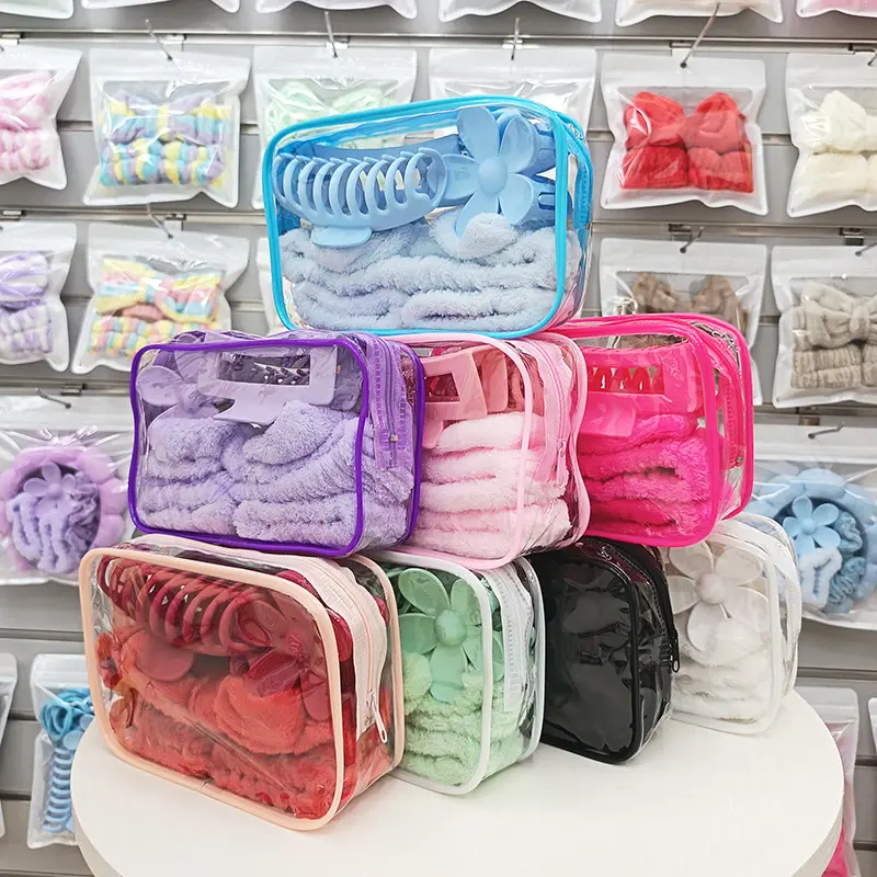 16Pcs Spa Hair Accessories Set, Fluffy Bow Wash Face Headband, Wrist Bands, Flower & Large Claw Clips, Soft Coral Fleece Hair Tie, Multicolor Skincare Makeup Hair Holder Kit with Clear Storage Bag for Women Girls