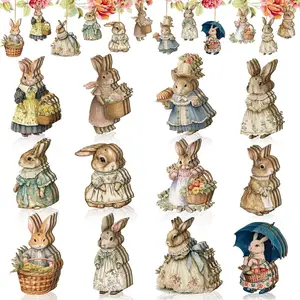 36 count Easter Ornaments Easter Tree Decorations  Bunny Flower Basket Wooden Bunny  Decorations Spring Decorative Ornaments for