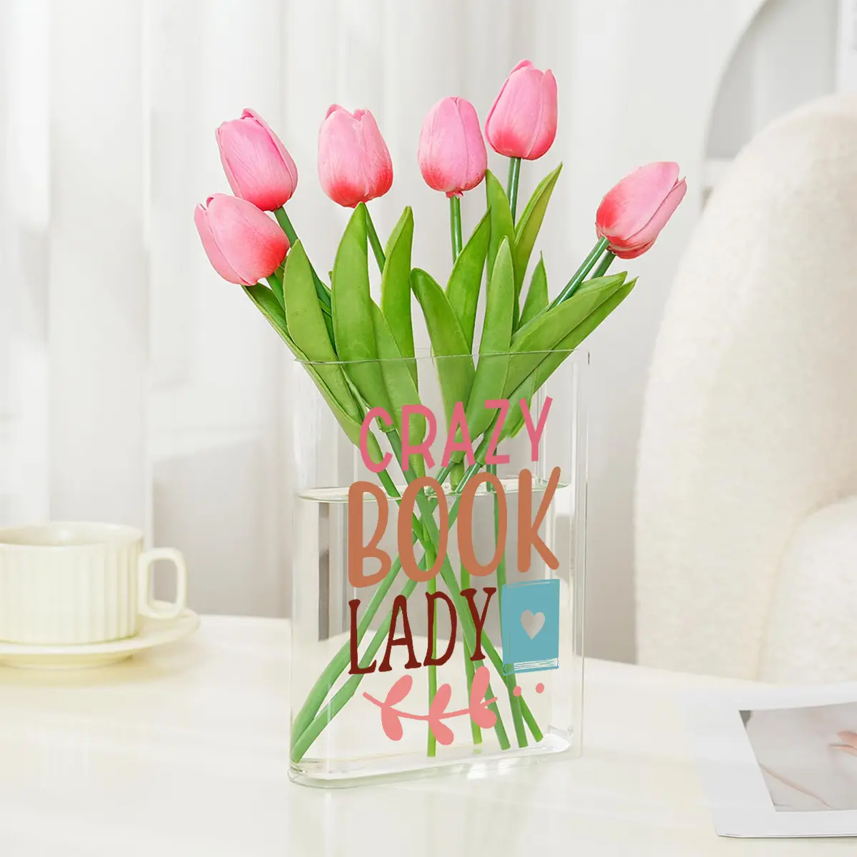 1pc Clear Acrylic Desktop Book Shaped Vase Boho Aesthetic Home Decor Table Centerpiece Inspirational Gift For Book & Flower Lovers Retirement Birthday New Year Christmas Thanksgiving Valentine’s Day Anniversary Present