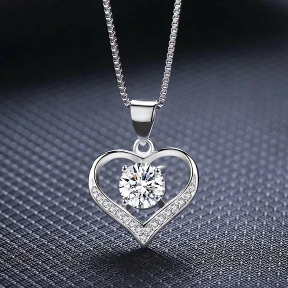 Fashion Silver Color Women's Pendant Necklace with Zircon Heart Chain for Wedding Jewelry, Ideal Gift for Special Occasions