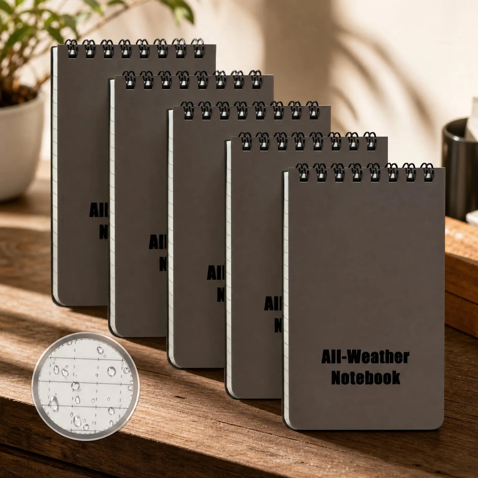 5 Pack Waterproof Notebook, All-Weather Pocket Notepad 3"x5" | Spiral Memo Paper Notepad with Waterproof Grid Paper, PVC Cover for Outdoor Office Recording