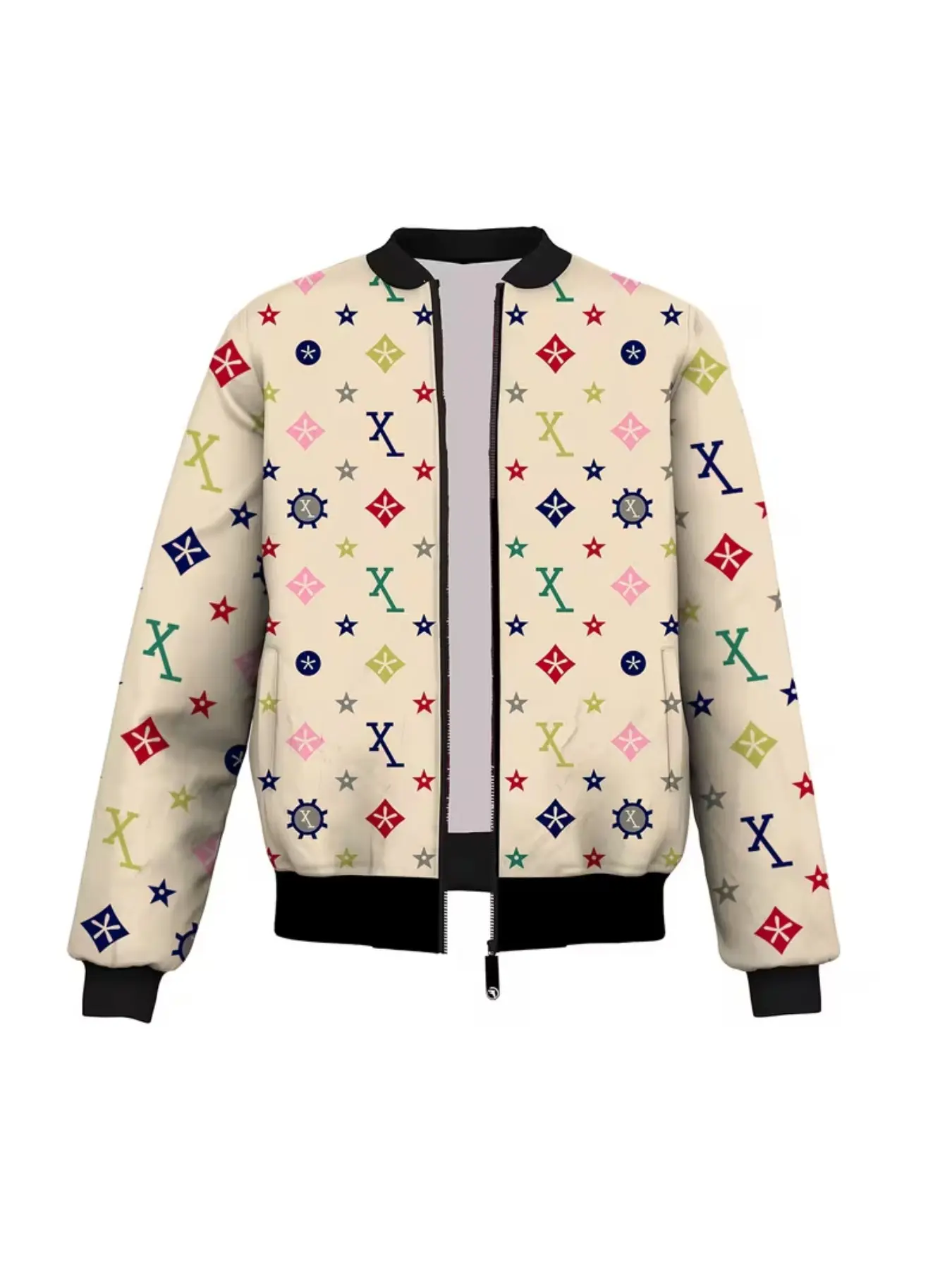 Lightweight Casual Jacket with Letter Star Print, Soft Shell Zipper Closure, Perfect for Spring & Fall, Fashionable Unlined Outerwear