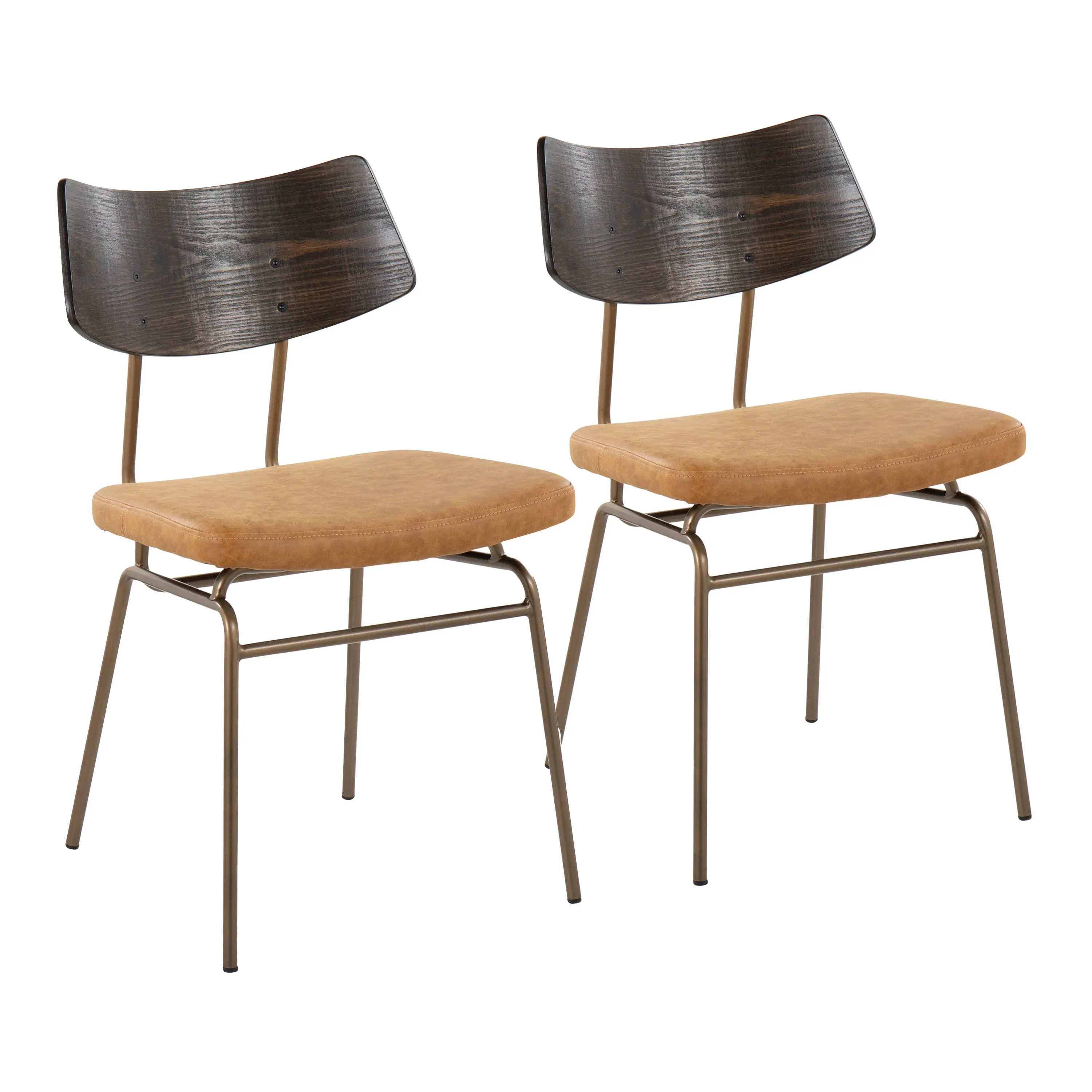 Nokaa Mid-Century Modern Dining Chairs Set of 2, Antique Copper Metal Frame, Mustard Yellow Faux upholstered Seat, Walnut Wood Legs, Armless Side Chairs for Kitchen, Living Room, Restaurant, Retro Style