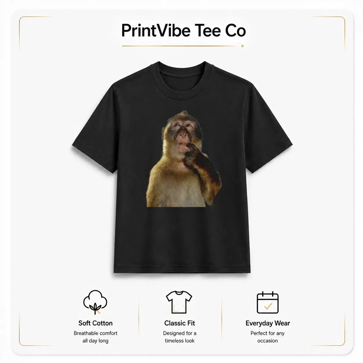 Thinking Monkey Meme T-Shirt |   Funny Monkey Meme Graphic Tee