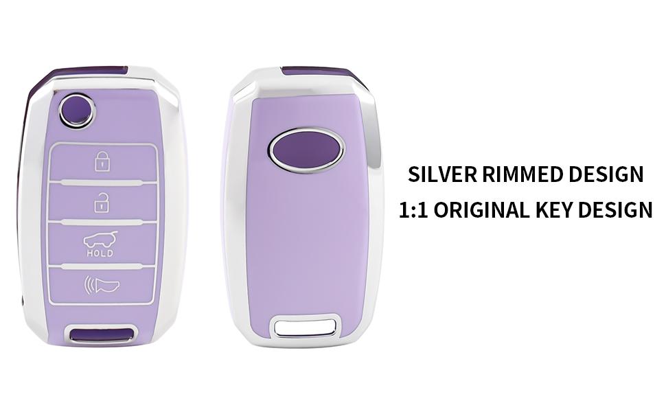 for Kia Key Fob Cover Special Key Fob Case Cover Holder for Kia Kia Rio Optima Soul Sportage Sorento Carens Accessories Smart Keyless Remote Key Protector, Purple