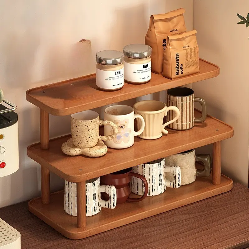 1pc Cup Holder Storage Rack, Organizing Rack, Multi-Functional Desktop Display Stand, Vintage Style Multi-Layer Coffee Cup Organizer, Coffee Bar Organization, Easy Assembly