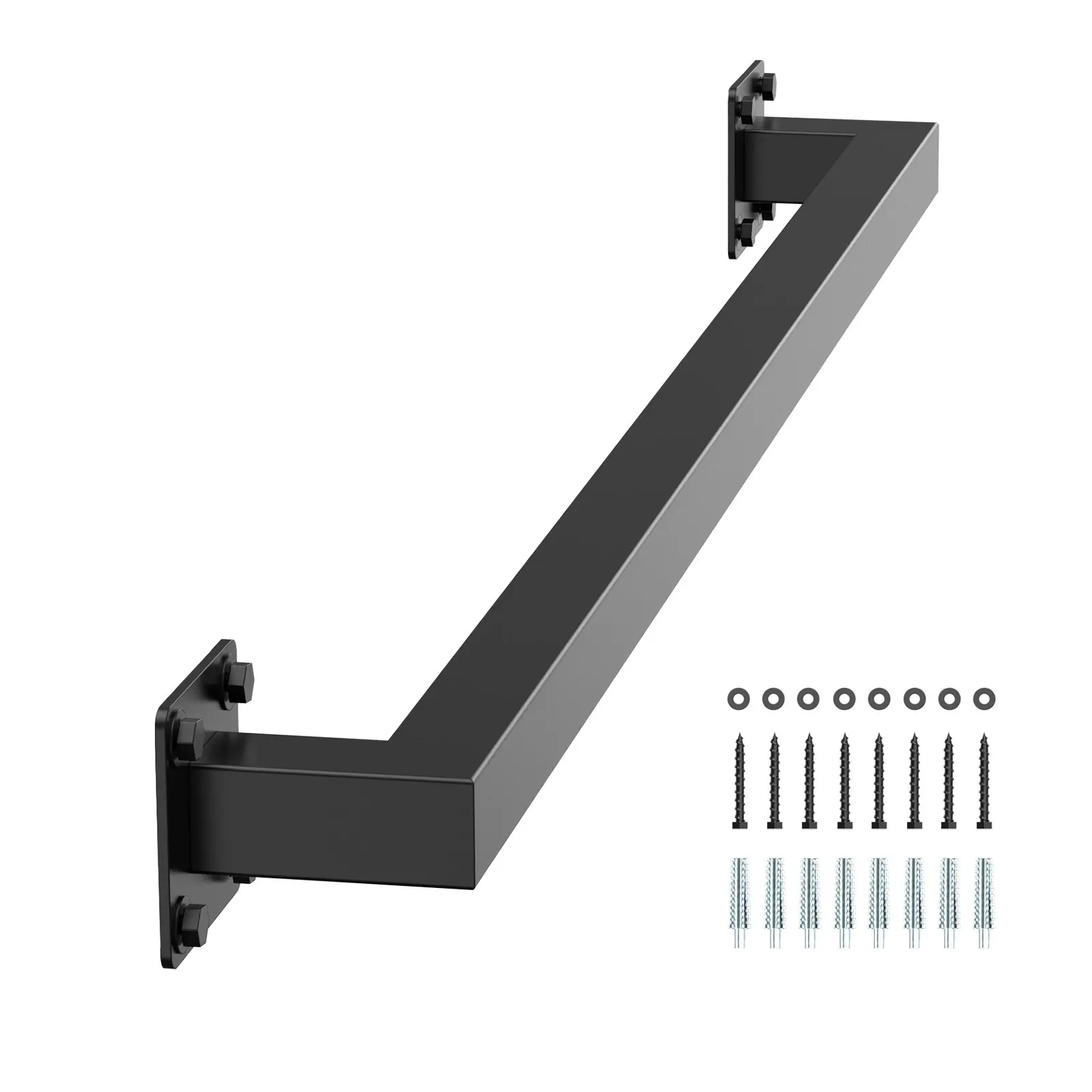 VEVOR Wall Mounted Stair Handrail, 4ft Black Iron Staircase Handrail Indoor, 250lbs Load Capacity, Industrial Railing Hand Rail for Steps, Square Tube for Loft Porch Deck, 2 Sections