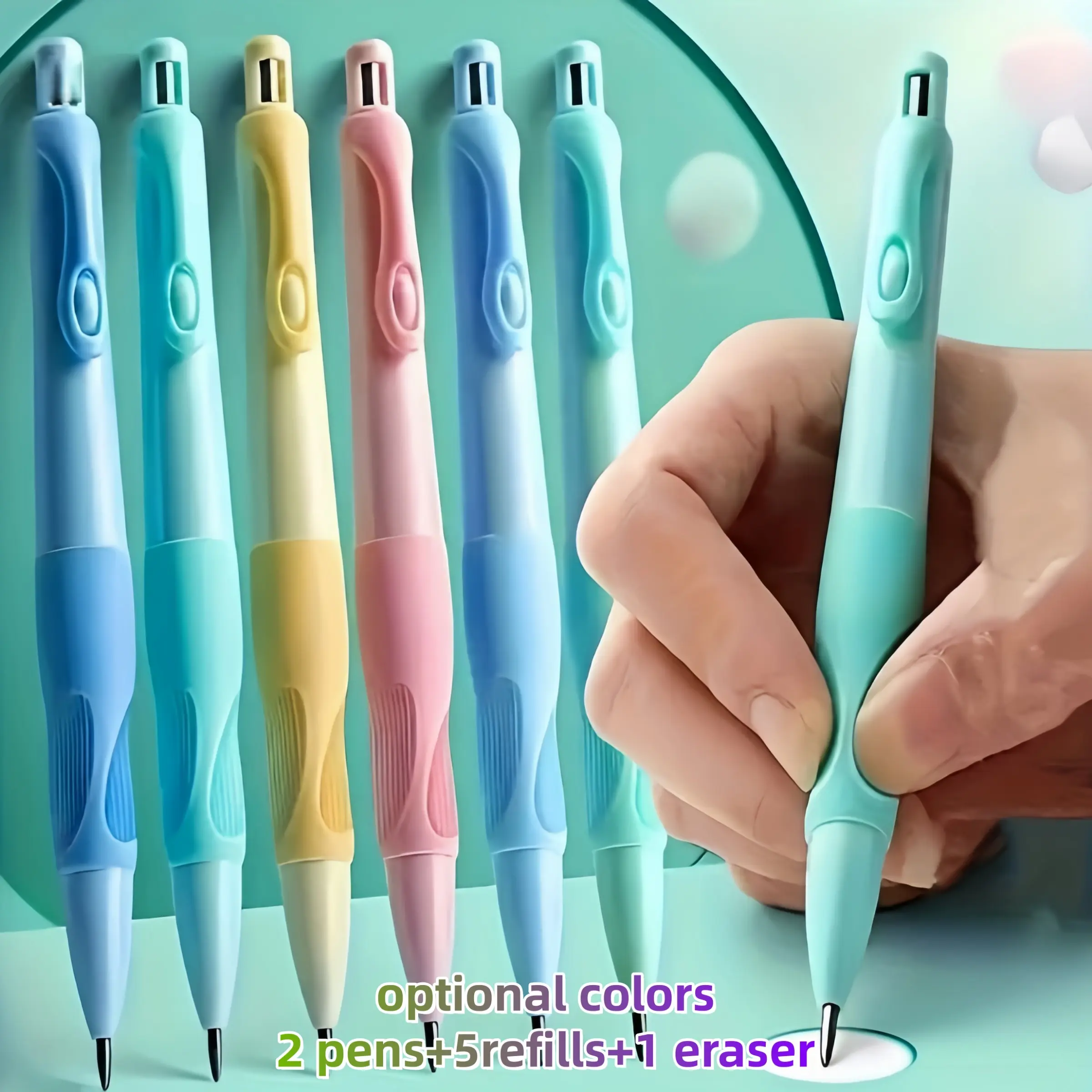 8/12 Piece Corrective Grip Automatic Pencil Set, Mechanical Pencils, Stationery Supplies, Ideal for Office School Students, Includes 2mm Hb Leads, Comfortable Soft Gel, Thick Core, Perfect Gift