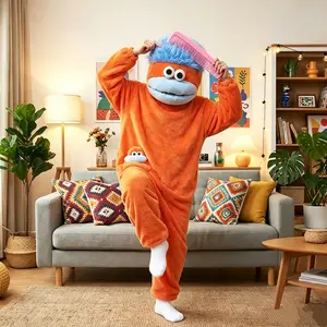 Funny One-Piece Sleepwear with Comb, Comfortable Hooded Pajamas, Cute Monster Party, Soft Flannel Robe, Home Wear