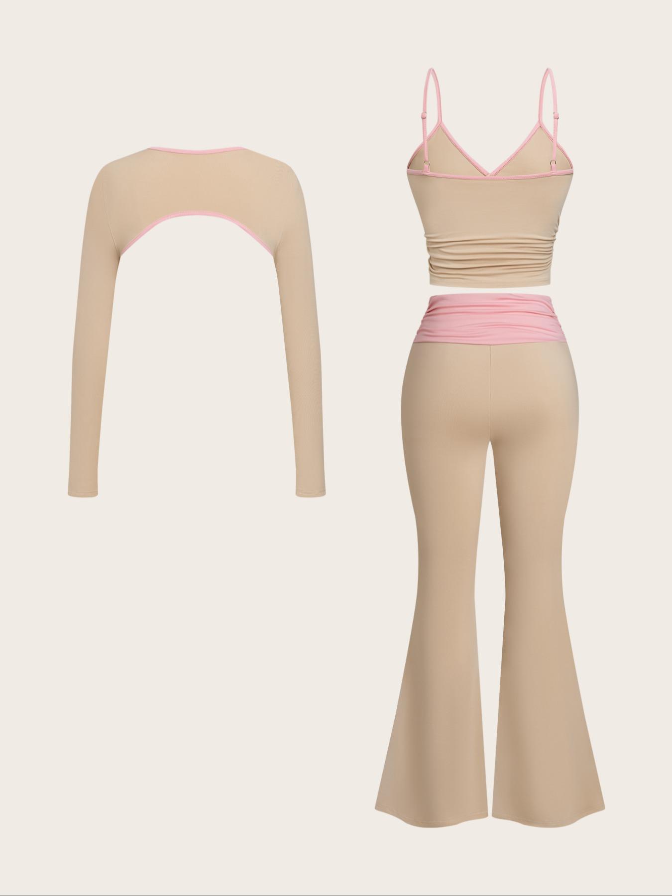 Women's Sporty Casual Three-Piece Outfit Athleisure Wear Set for Yoga Workout for Women, Ideal for Spring and Fall