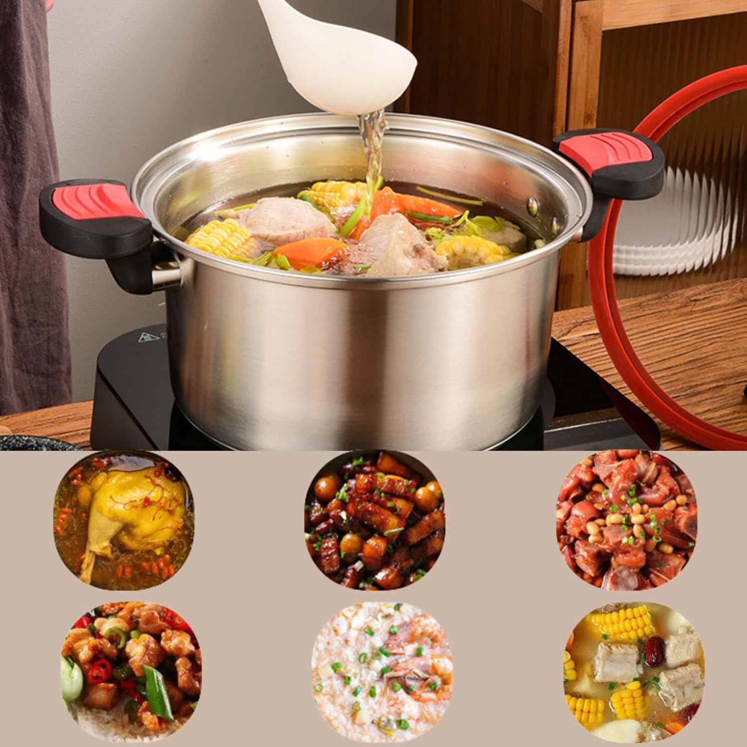 Stainless Steel Pressure Cooker, 1 Count Multifunctional Home Stew Pot, Large Capacity Kitchen Pressure Cooker, Ideal for Everyday Home Cooking