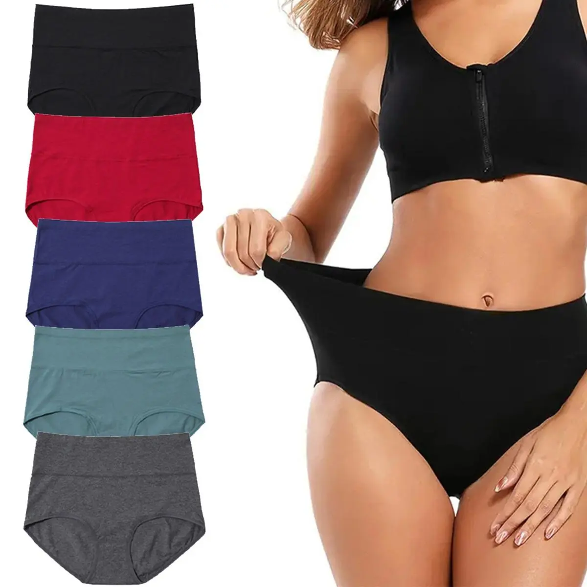 LEVAO Women's Cotton High-Waisted Brief Panties 5-Pack, Soft Breathable Full Coverage Underwear with Spandex, Basic Comfortable Elegant Hipster Style for Family, Sizes S-XXL, Ideal for Tight Jeans