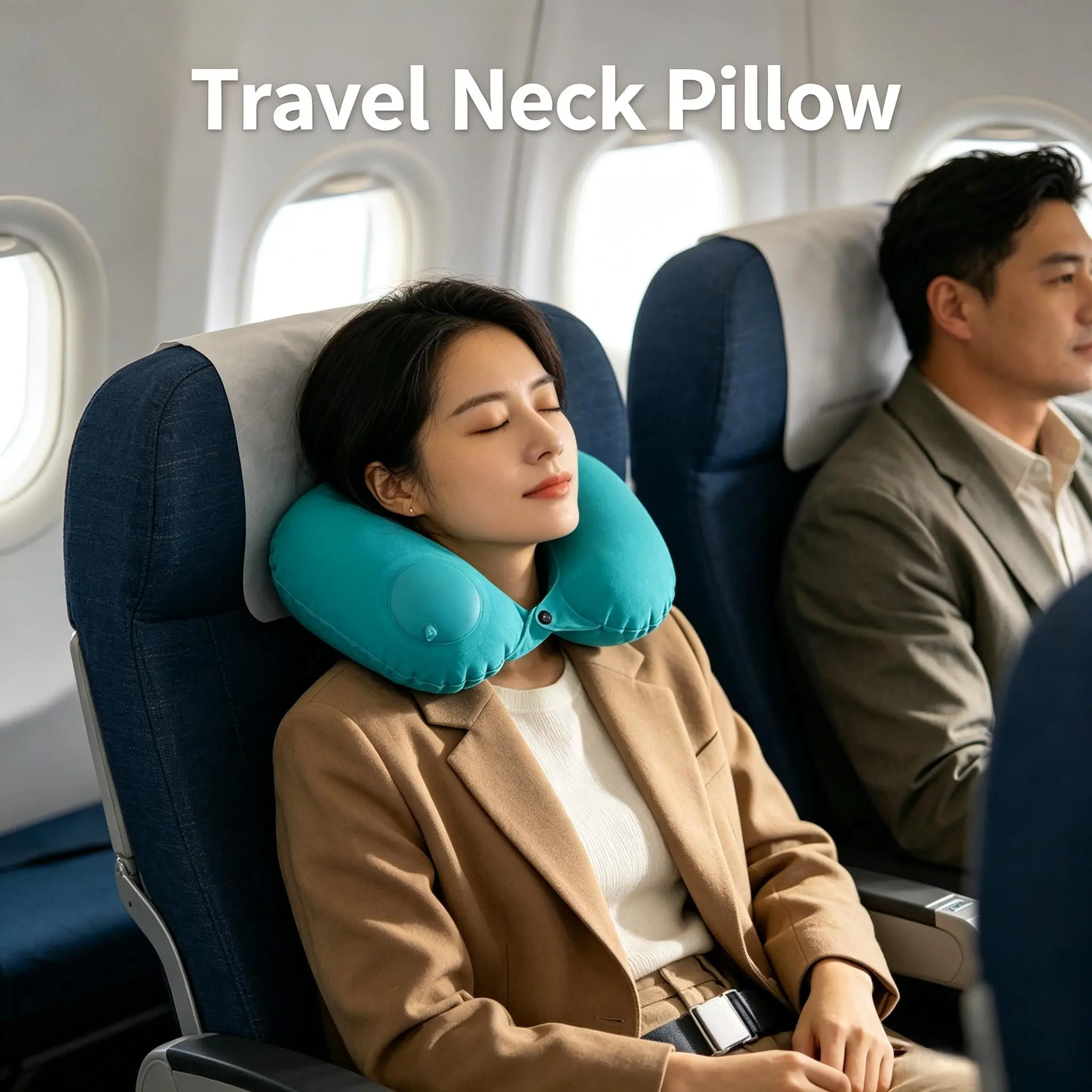 1pc U-Shaped Inflatable Neck Pillow, Automatic Neck Support, Portable, Quick-Release Closure, Hand Washable, Ideal for Travel, Home, Office, Car