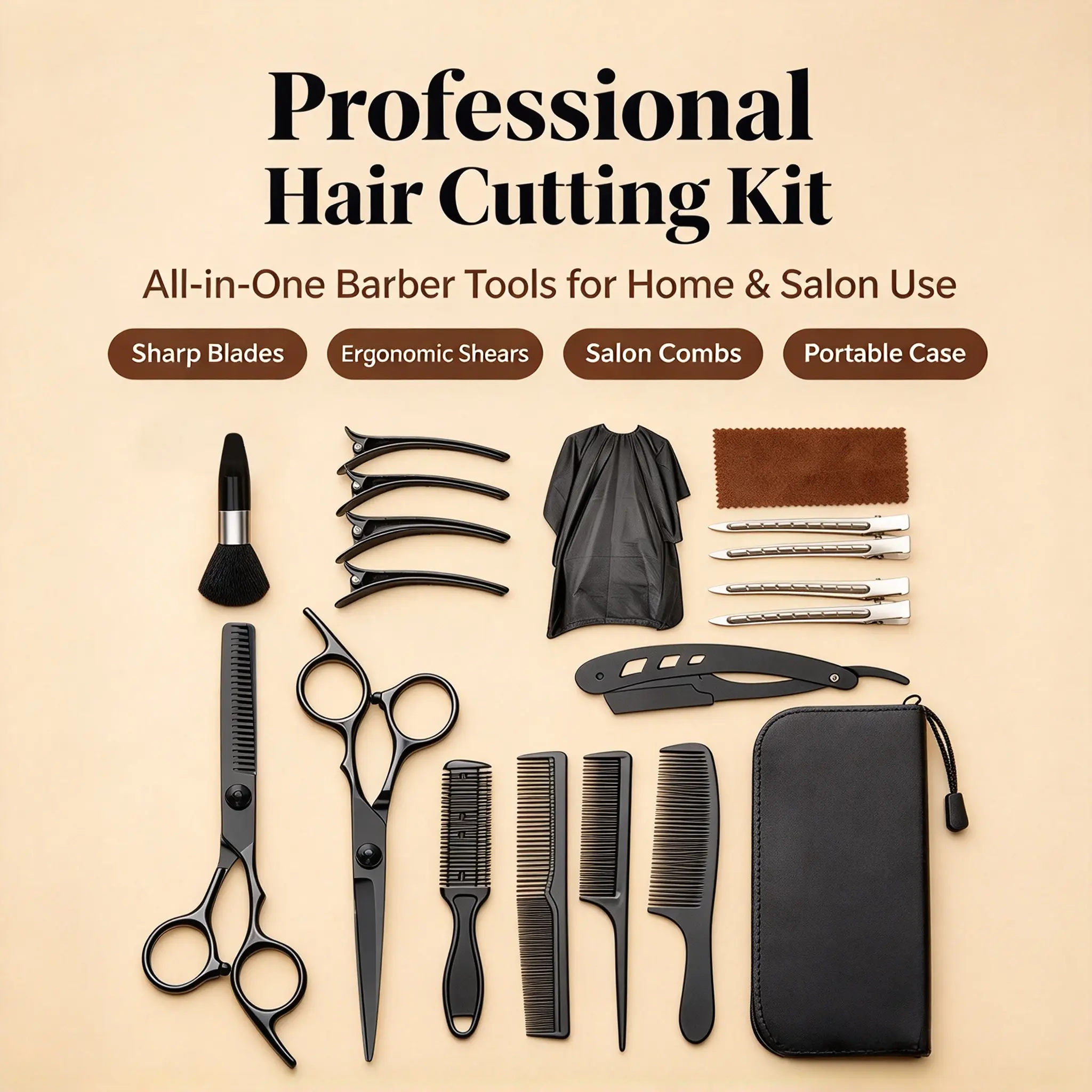 6 Inch 4CR Stainless Steel Hair Cutting Scissors Kit, Barber Thinning Shears, Salon Cape Combs Hair Clips, Home Haircut Barber Tools Set