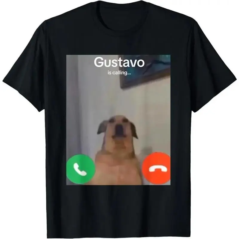 Men's 100% Cotton Short-Sleeve Casual Streetwear T-Shirt - Breathable, Soft, Round Neck, Fitted Cut, Funny Gustavo The Dog Meme, Gen Z Alpha Brainrot, Music-Inspired Graphics, Menswear Top