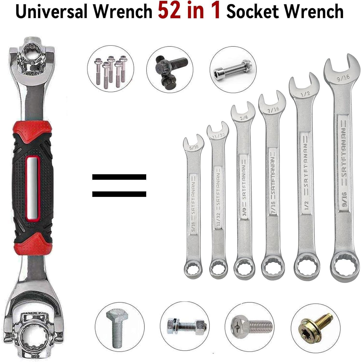 Universal Wrench 52 in 1 Socket Wrench Multifunction Wrenches Tool with 360? Rotating , Spanner Tool for  and Bicycle  Repair