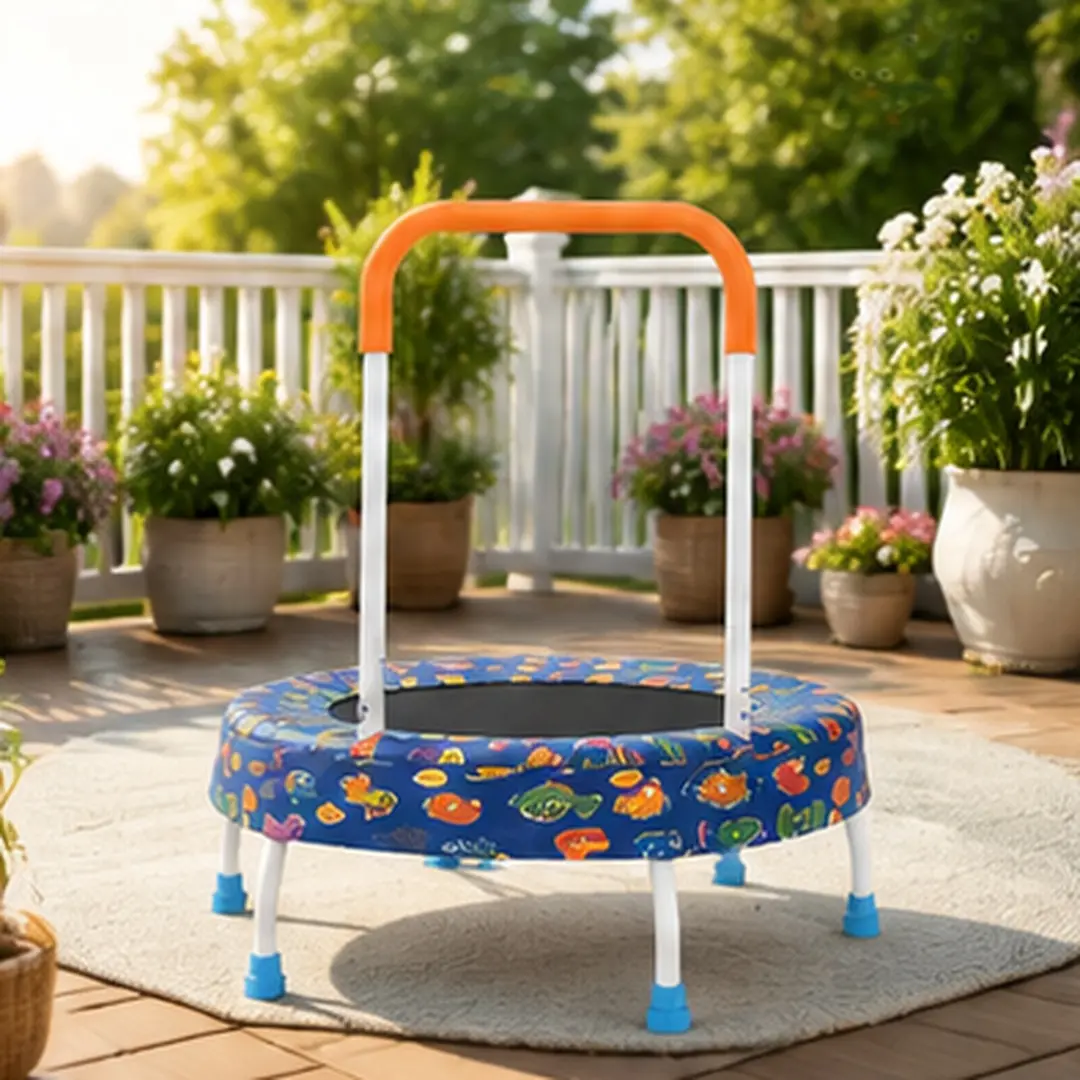 28-Inch ARCH Springfree Bungee Cord Toddler Trampoline with Handlebars - No-Gap Safety, Blue Metal Frame, 28x28x30in, 8.5lb, 55lbs Capacity, Indoor/Outdoors Use, Easy Assembly, Bouncing Benefits for 1+ Years (Encourages Balance, Healthy Physical Activity)