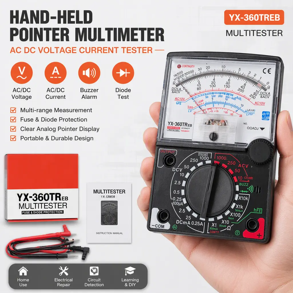 Portable Analog Pointer Multimeter, Multi‑Tester Ammeter Voltmeter with Buzzer for Household and Workshop Use
