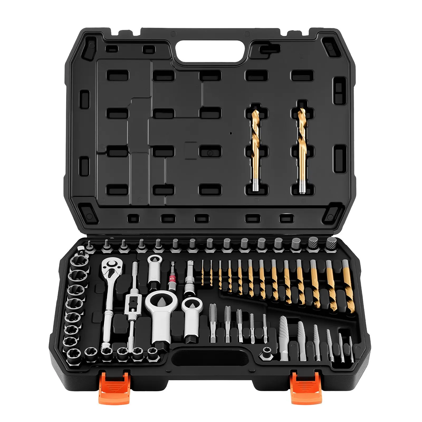 VEVOR Screw Extractor Set, 63 Pieces, with Nut and Bolt Extractors, Nut Splitters, Taps, Drill Bits, Wrenches, Adapters, and Solid Storage Case, for Removing Rounded, Broken, or Stripped Fasteners