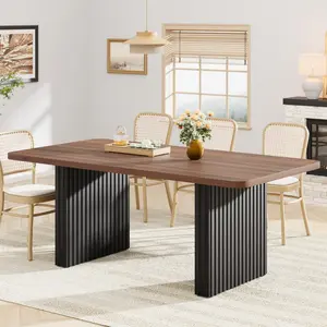 Modern Dining Table 71" – Wave Metal Legs, Rectangular Kitchen Table for 6-8 People, Large  Home Office Desk, Wood Dining & Work Table for Living Room, NO CHAIRS