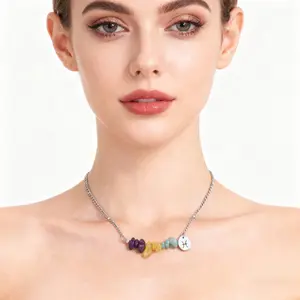 Popular and creative best-selling twelve zodiac pendant and natural stone combination stainless steel pendant necklace.Natural stone matches zodiac energy