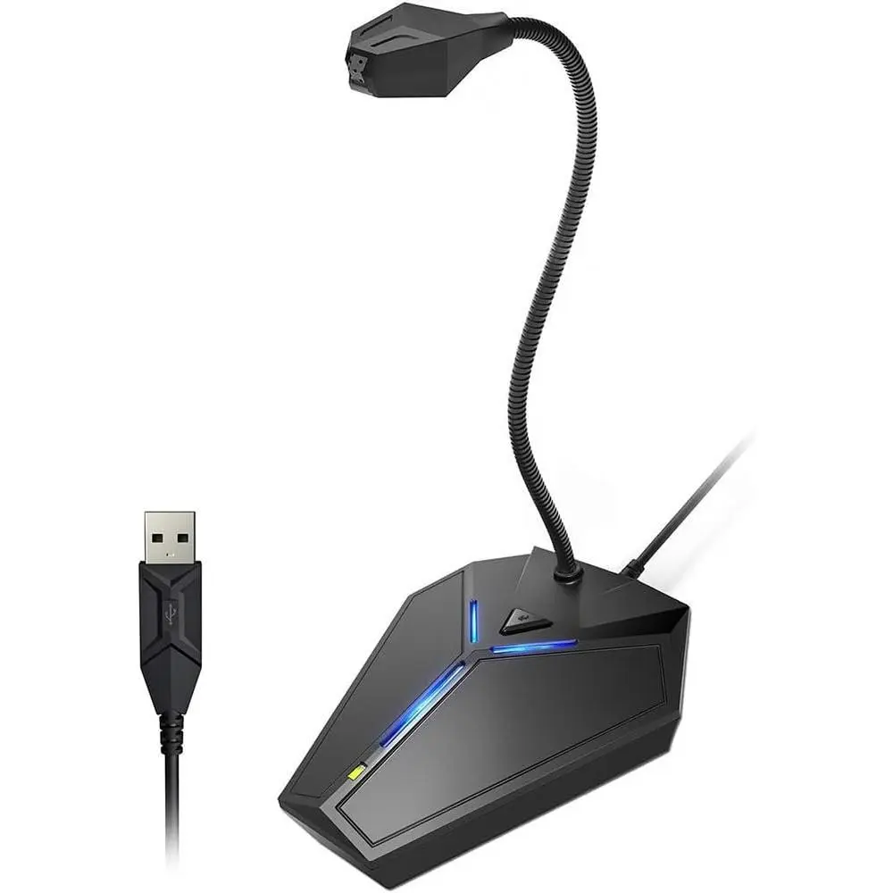 USB  Microphone, Plug & Play Omnidirectional Desktop Mic for PC & Laptop, 360  Adjustable Gooseneck, Mute Button with LED , Noise-Cancelling, Compatible with Windows/