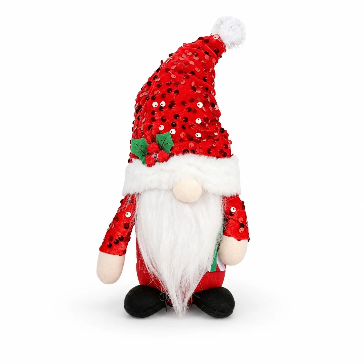Sparkling Sequin Holiday Gnome | Festive Plush Mantel Decor | Winter Tabletop Ornament