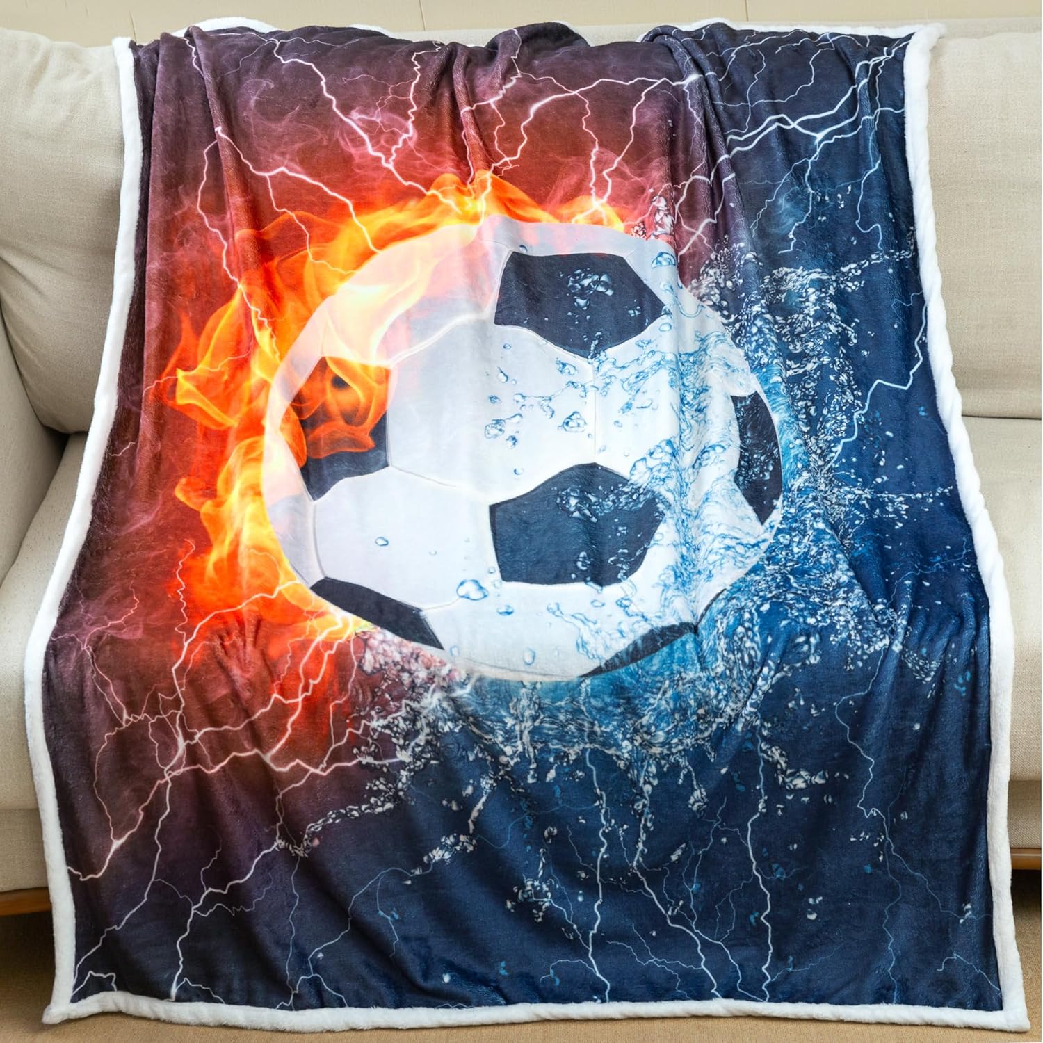 Sviuse Soccer Blanket Sports Ball Throw Blue Flame Teens' Soccers Fans Soft Cozy Football Blankets for Boys Men Sofa Travel Living Room Bedroom (50"X60", Soccer)