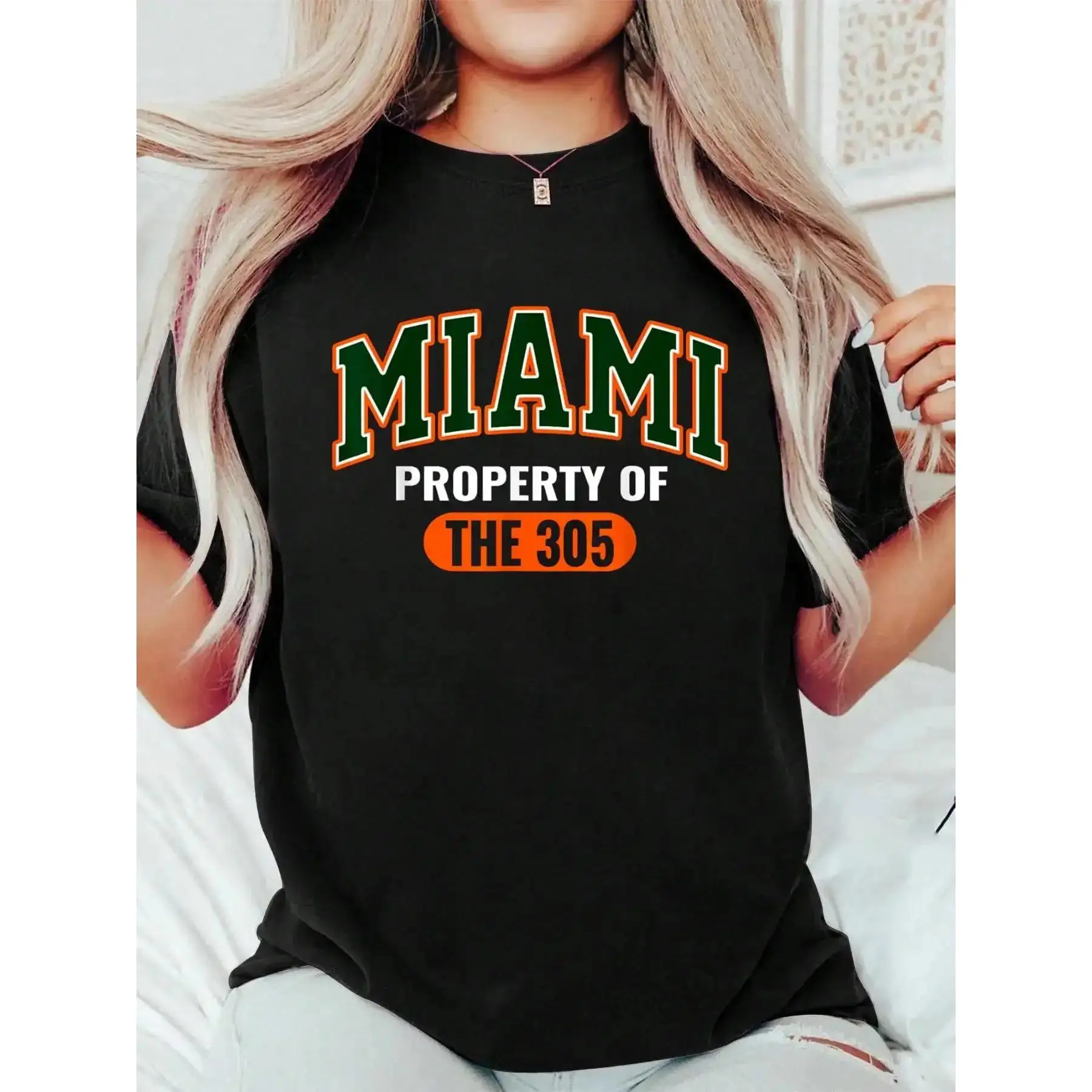 Women's Miami 305 Graphic T-Shirt, Casual Streetwear Short Sleeve Breathable Crew Neck Top for Spring & Summer