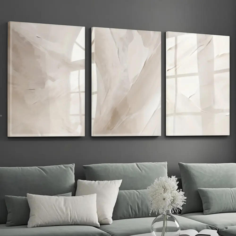 Modern Minimalist, Canvas Wall Art Set, Abstract Beige Marble Texture, High Definition Giclee Print On Stretched Canvas, Contemporary Living Room Sofa Decor, 3 Piece Panel Set