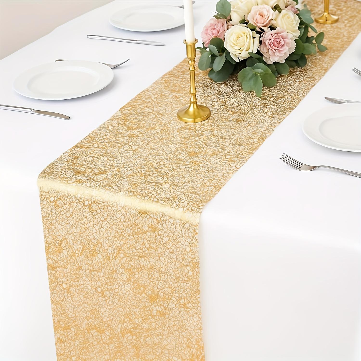 For Weddings, Parties, Christmas & Graduations, Table Decoration Upgrade Solution, Gold Glitter Mesh Table Runners, Shiny Decorative Atmospheric, Effortlessly Create Upscale Table Decoration, 11 X 108 Inch 10 Pack
