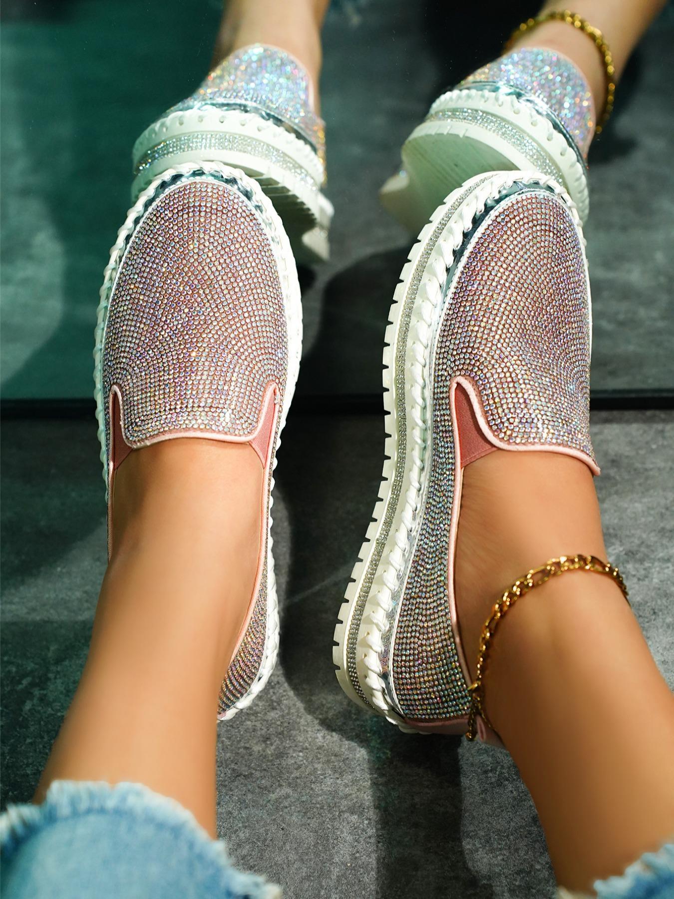Women's Fashionable Rhinestone Decorated Slip on Flats,  Women Shoes, Lightweight Breathable Comfortable Flat Shoes, Casual Versatile Shoes for Daily Wear, Walking Shoes for Girl Footwear, Flat Shoes for Women