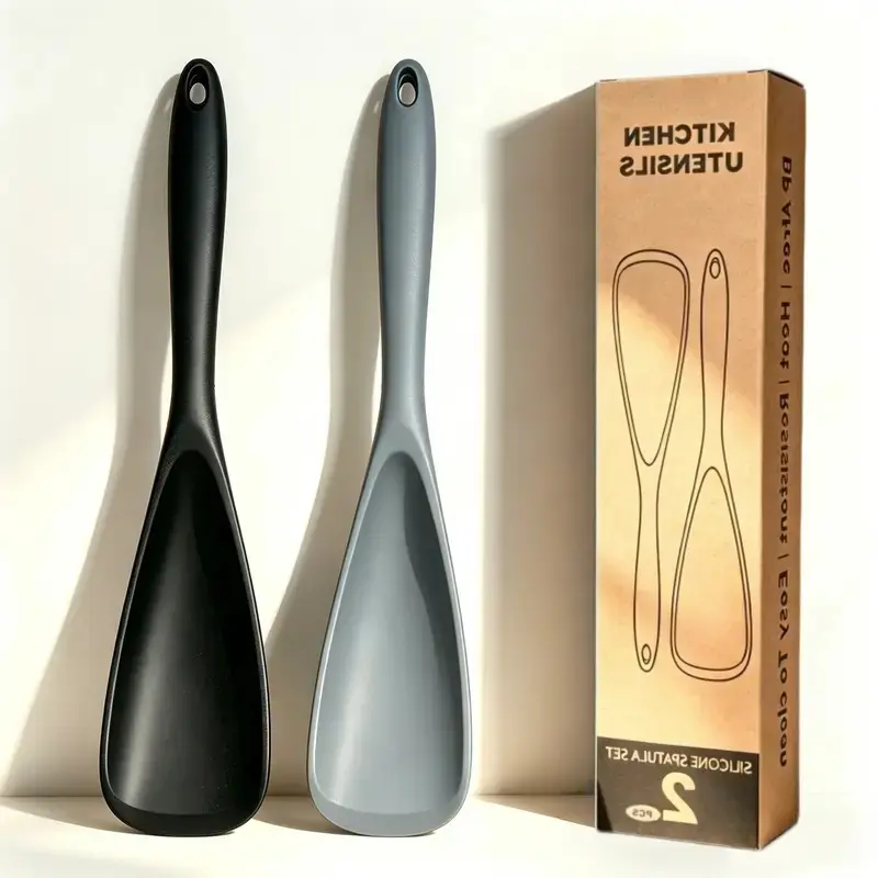 2-Piece Silicone Spoon Set for Non-Stick Pots, Heat-Resistant BPA-Free Kitchen Tools, Cooking Accessories, Dishwasher Safe
