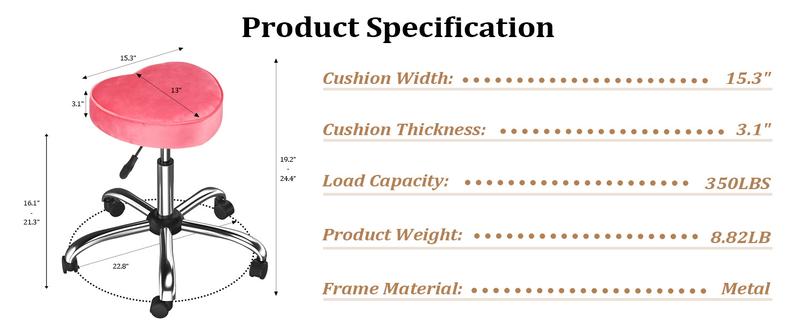 OmySalon Rolling Stool with Wheels, Hydraulic Massage Chair, Heart-Shaped Adjustable Salon Stool, Swivel Stools for Hair Stylist, Vanity SPA, Bar, Barber, Home Office, Tattoo, Hot Pink