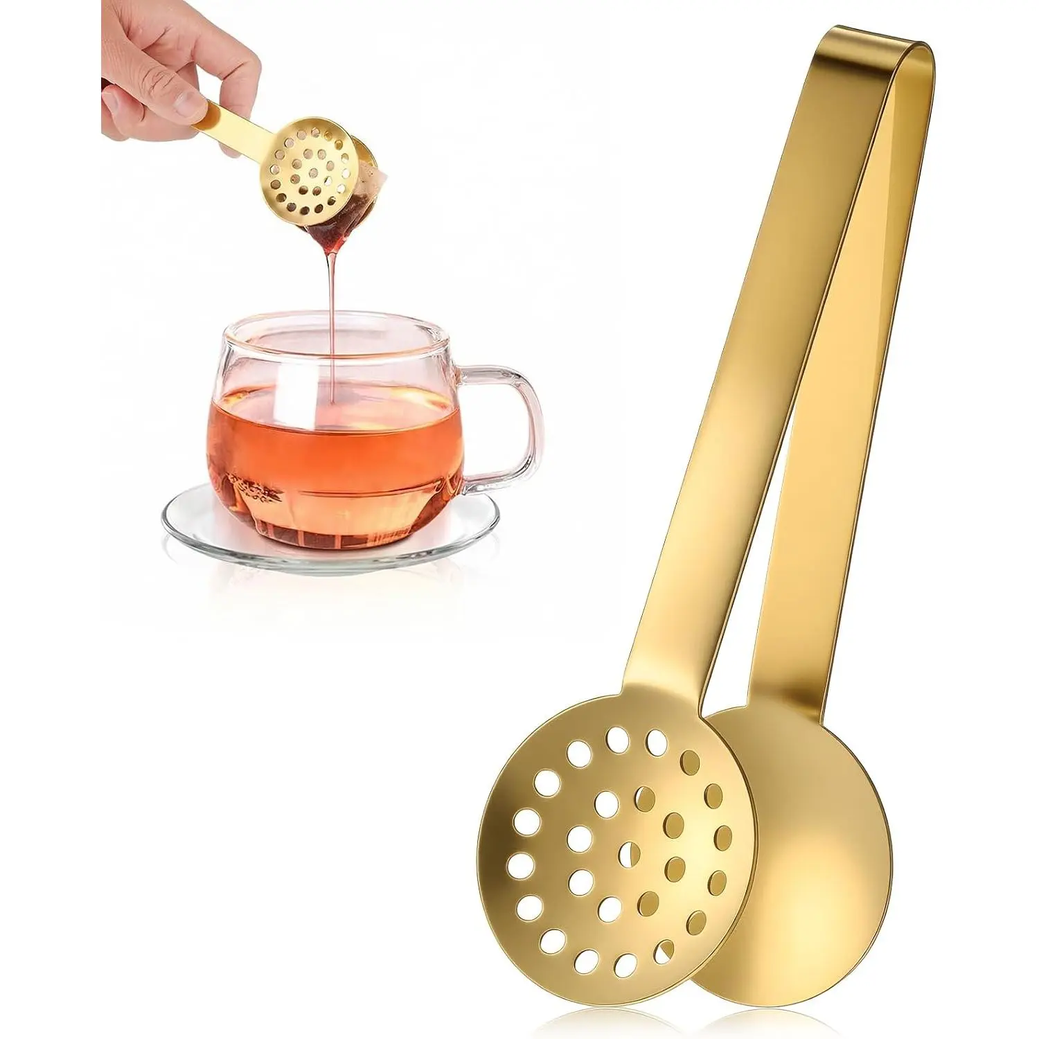 Bag Squeezer, Stainless Steel  Tongs, Teabag Filter, Dispenser Accessories for Teas Drinkers, Durable Round Strainer Gripper  ()