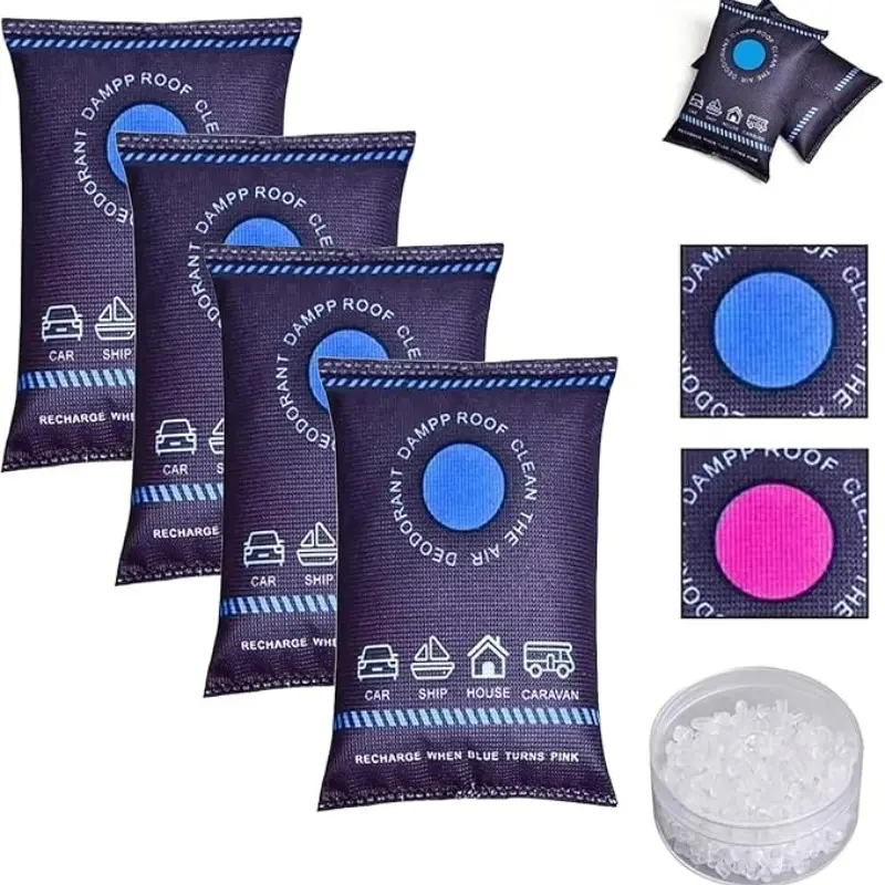 2-Pack Dehumidifying Bags, Reusable Silica Gel Desiccant Set, Visual Moisture Absorber for Home, Dorm, Car, Basement, RV, Dehumidifier Bags