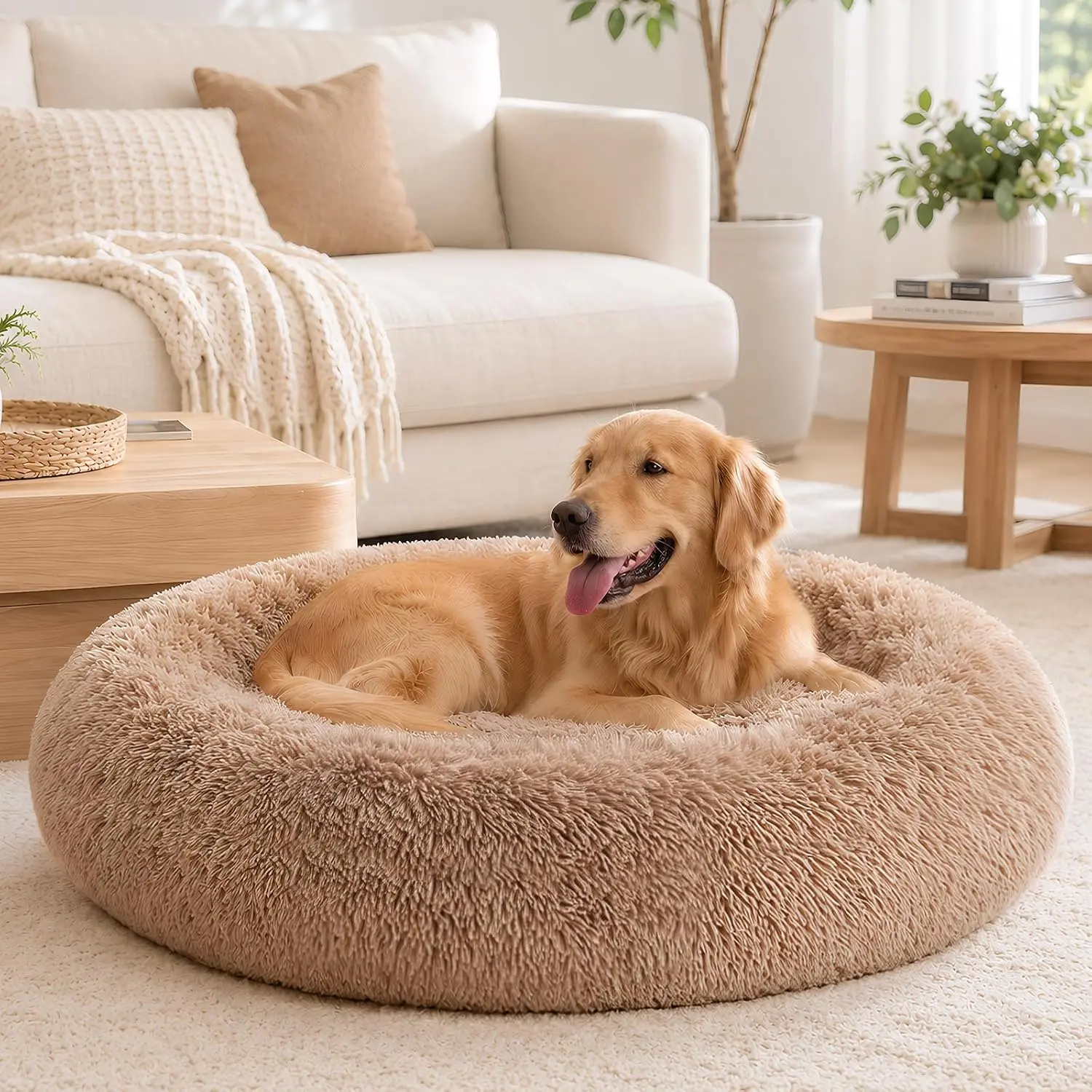 Large Dog Bed for Indoor, Calming Donut Bed for Dogs and Cats