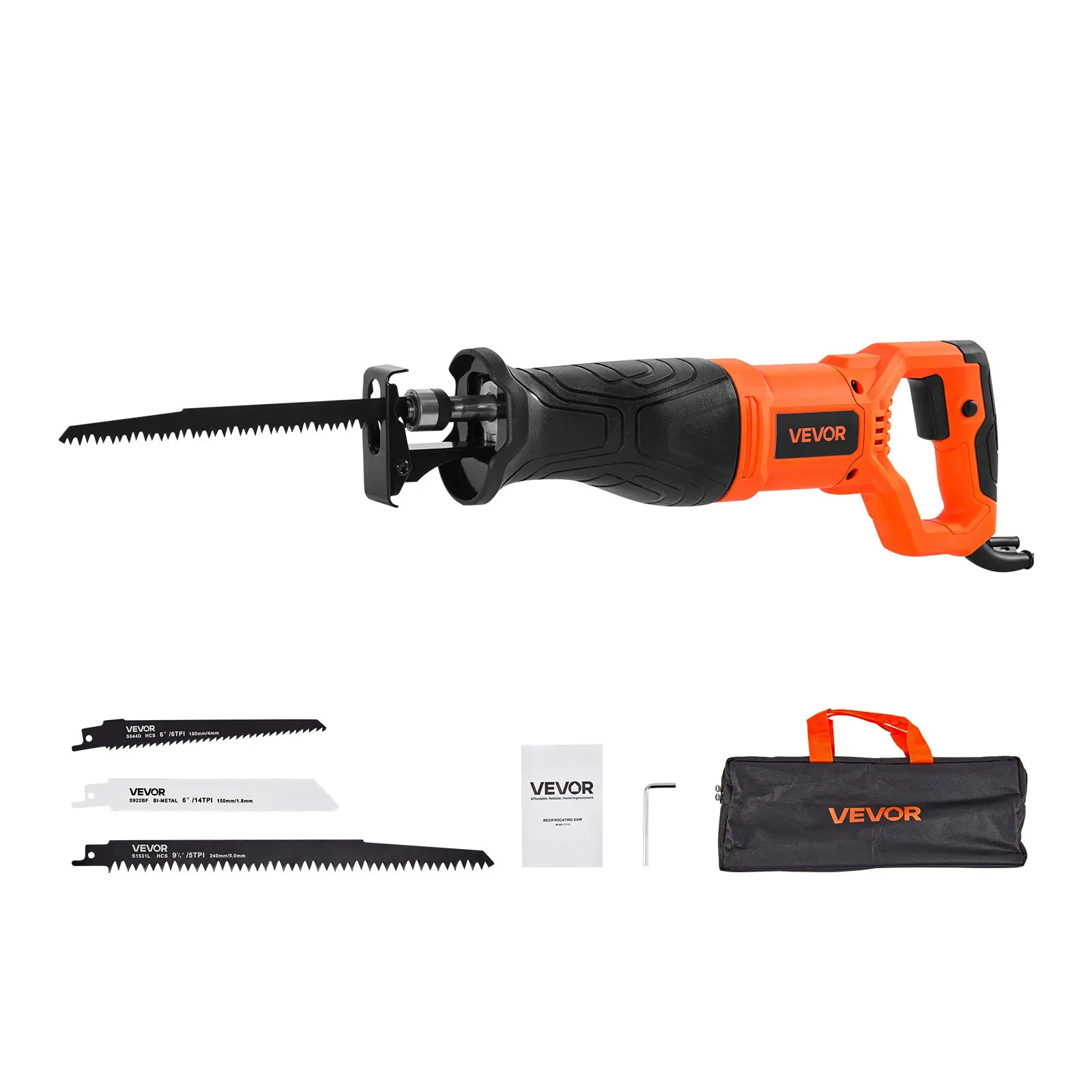 【DealsForYouDays】VEVOR Corded Reciprocating Saw, 120 Volt 7.5 Amp, 2800 SPM Variable Speed, 1-1/8 inch Stroke Length, Electric Reciprocating Saw with 8 Blades and Carrying Bag, for Wood, Metal, and Plastic Cutting