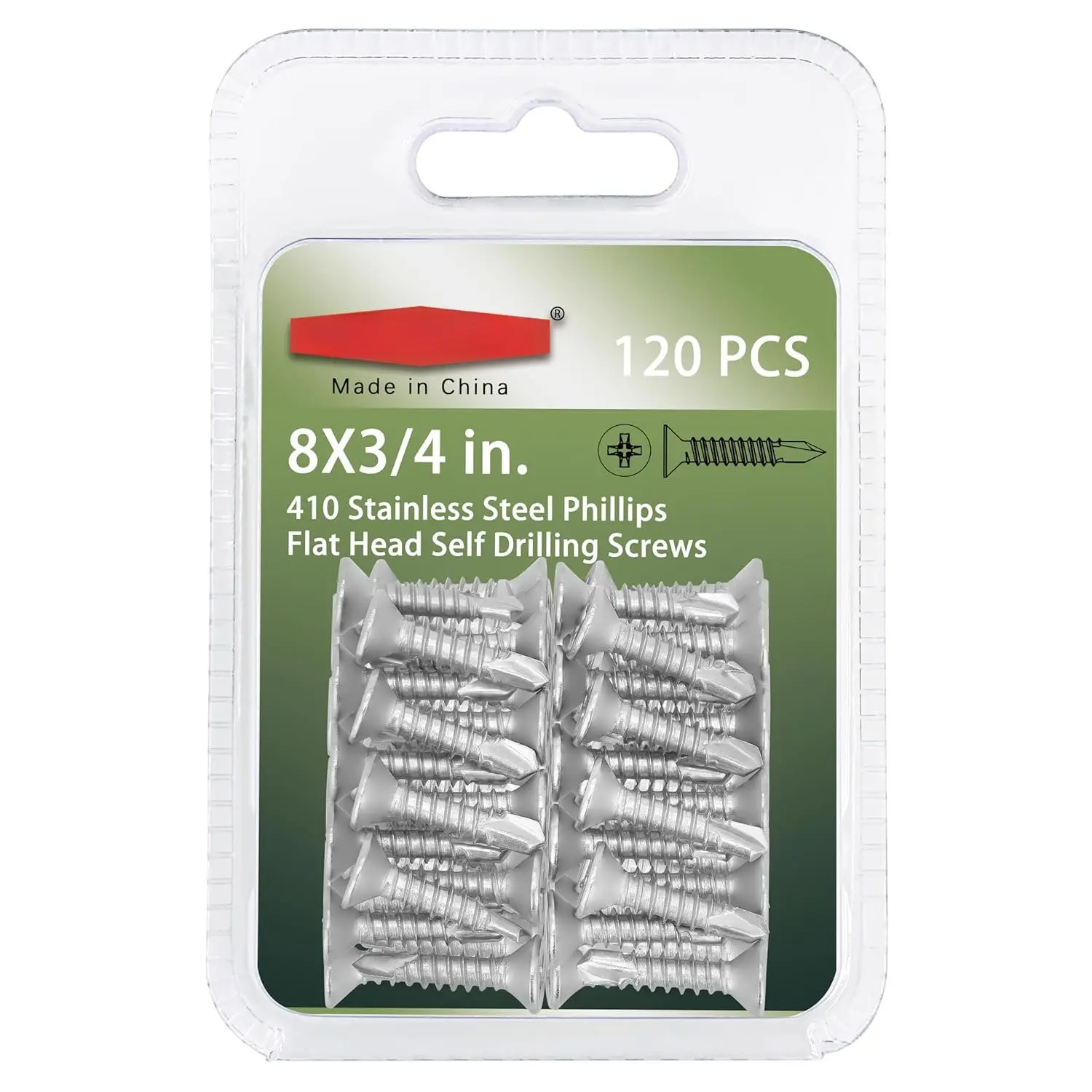 #8 x 3/4" Sheet Metal Screws, Self Drilling, Phillips Flat , Zinc Plated Stainless Steel 410, Self Tapping Tek  Screws, 120 count