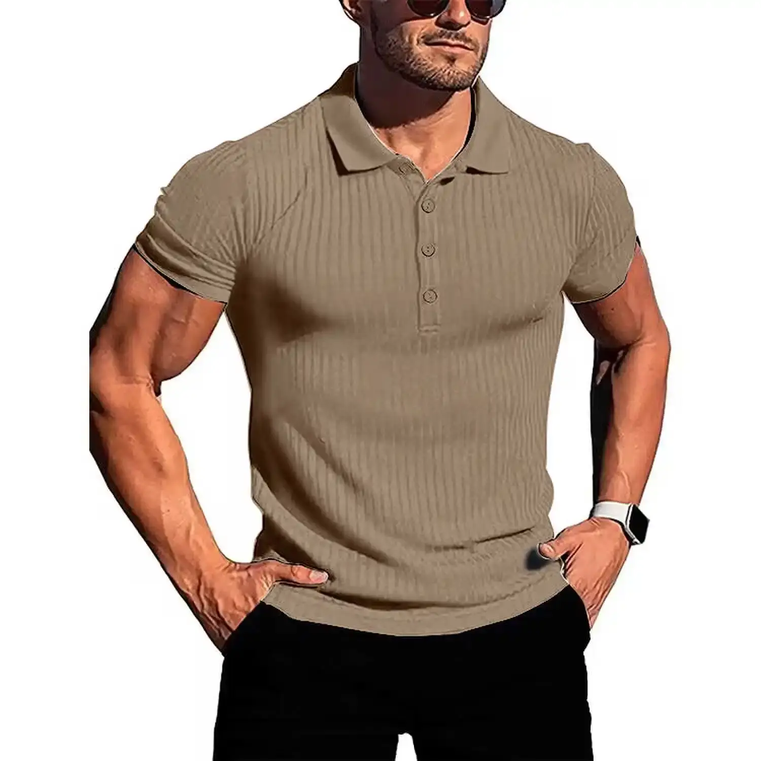 Men's High Stretch Knit Fabric Polo Shirt - Sporty Chic, Multi-Size Summer Performance Base Layer for Sports, Fitness