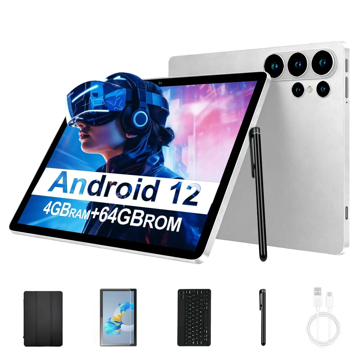 P42 New 10.1 Inch Touchscreen Android Tablet PC, Android 12 System, 4GB RAM + 64GB Storage, 5000mah Battery, 8-Core Processor, Wi-Fi, 4G, Bluetooth-compatible, Dual Sim, Wifi Touchscreen Tablet