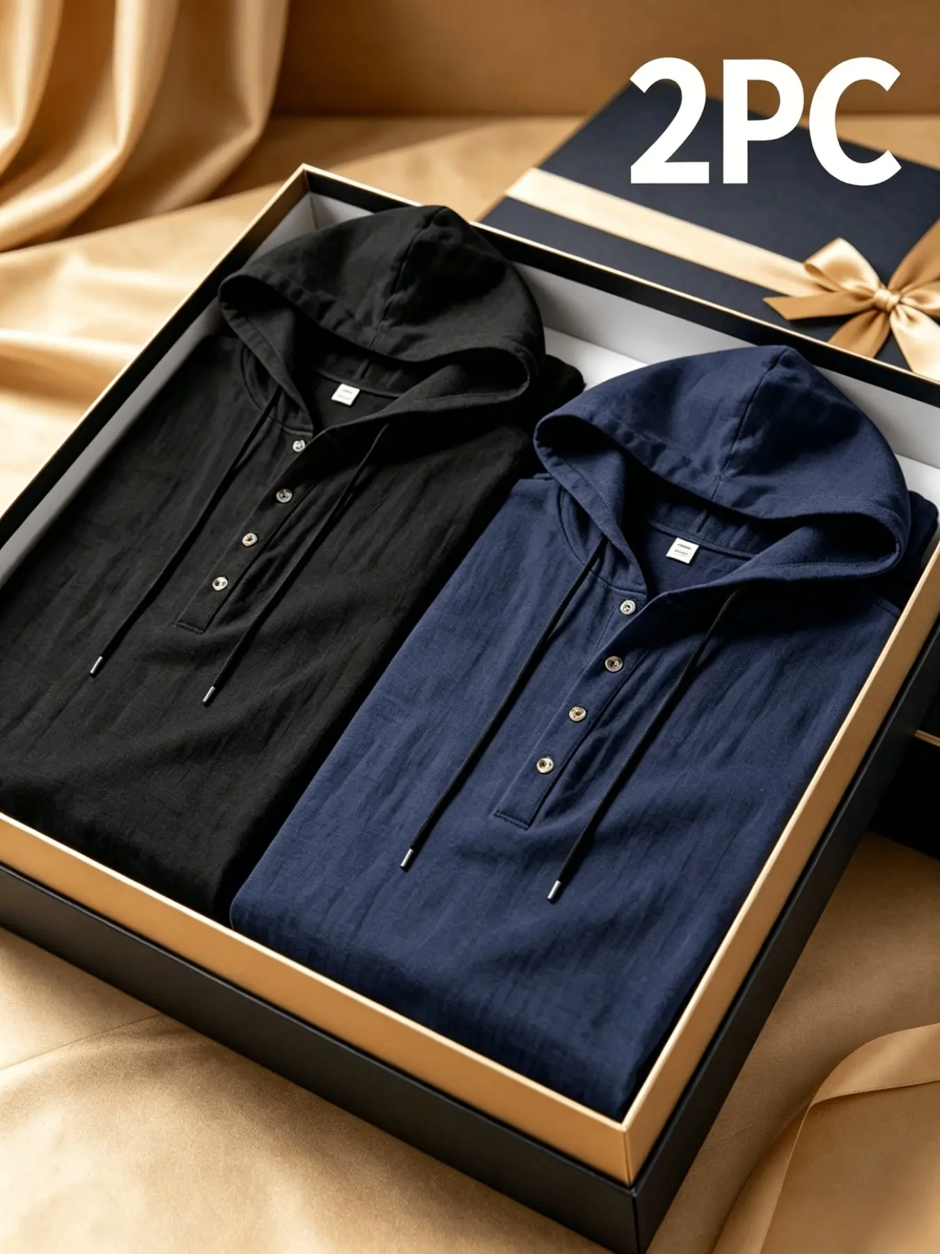 2 PCS Men's Linen Hooded Short Sleeve , Loose Fit Breathable Solid Color Daily Commute Casual Tops,  Vacation Style Clothing