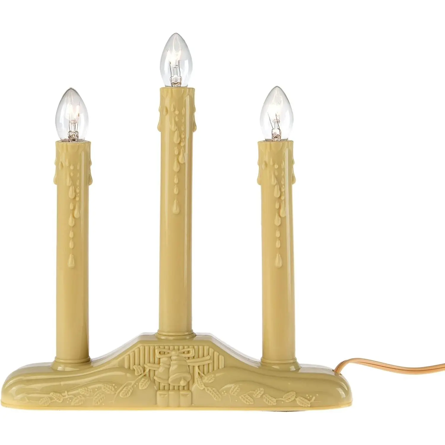 3 Light Electric Candolier Indoor Christmas Candle Lamp, Ivory Plastic with Clear C7 Incandescent Light Bulbs