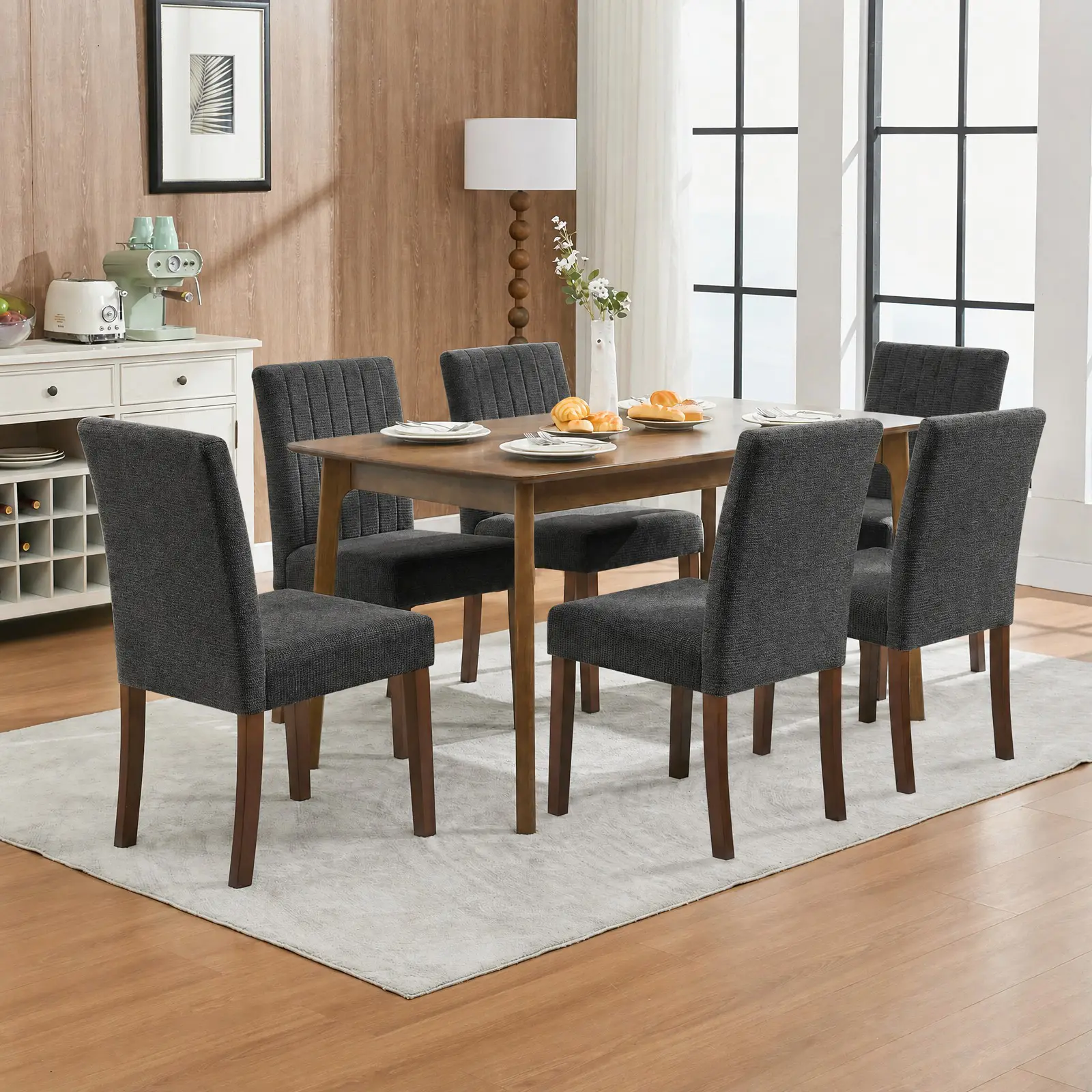 2-Pack Linen Dining Chairs – Modern Parsons Side Chairs, Soft Beige Vertical Stripes, Sturdy Wood Legs – Perfect for Dining Room, Kitchen, Restaurant, Café