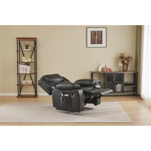 Aobtkel®BLACK COLOR AIR LEATHER RECLINER CHAIR WITH VIBRATION AND HEATING   WL RR