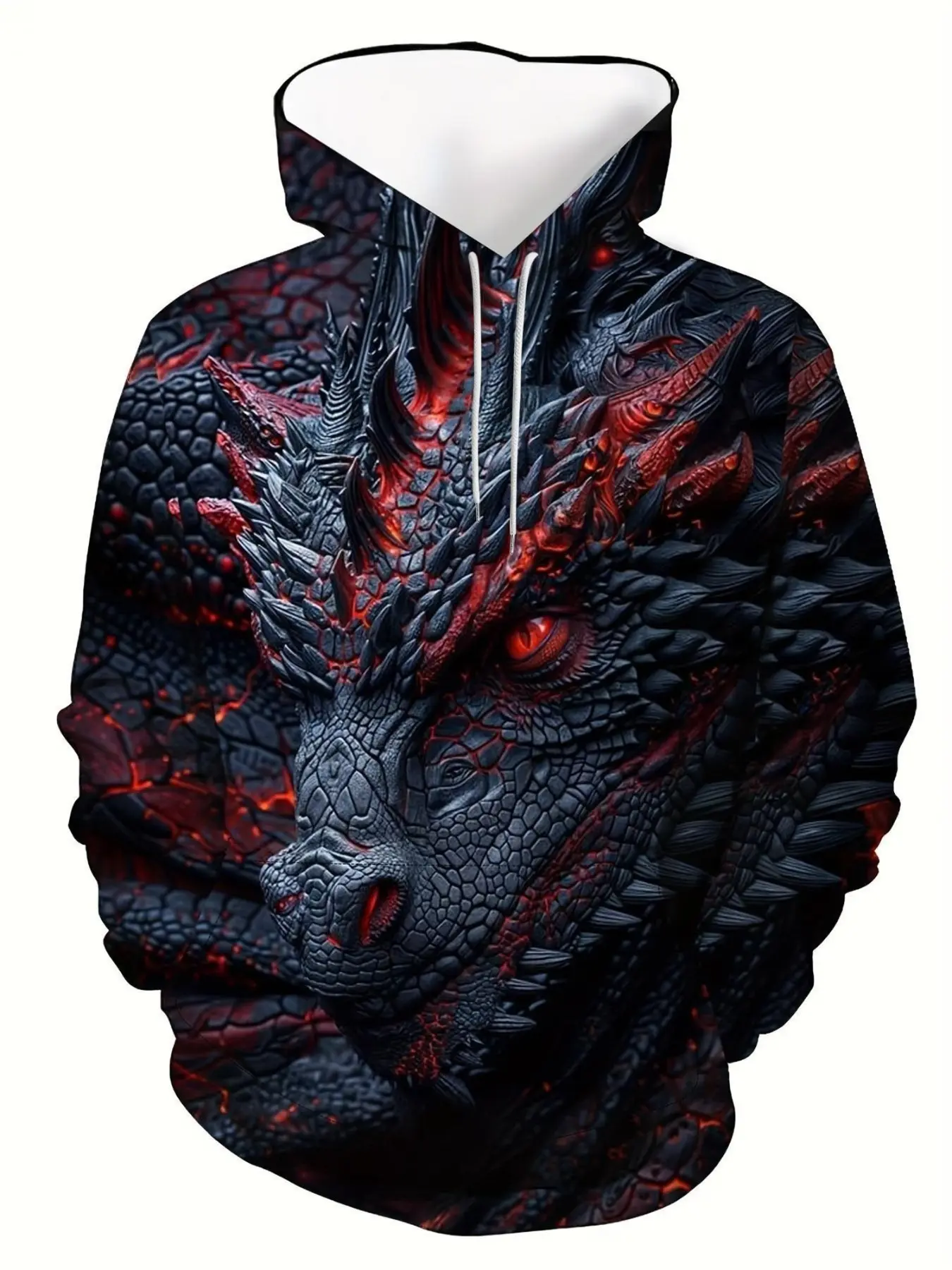 Men's Gothic Dragon Pattern 3D Print Hoodie, Dark Fantasy Streetwear, Gothic Style Hoodie, Gothic Hoodies, Casual Loose-Fit All Season Pullover Gothic Hooded Sweatshirt for All Seasons, Sporty Graphic Top