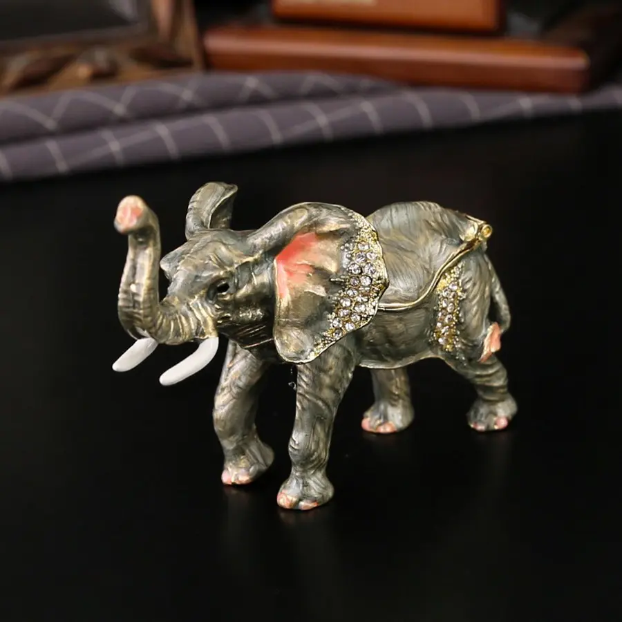 Enamel Elephant Jewelry Box, Rhinestone Decorative Organizer, Solve Desk Clutter, Ring Loss Problem, Bohemian Animal Home Decoration, Ornaments